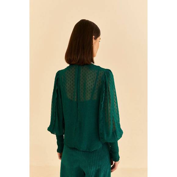 NEW FARM RIO ruffled long sleeve blouse in emerald - Picture 3 of 6